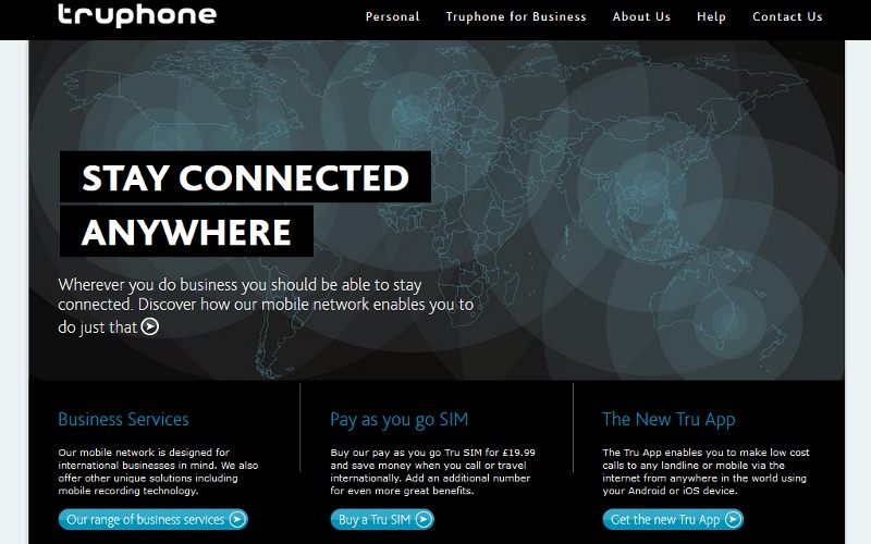 Truphone Website, Tru SIM and Tru VoIP App, Business International Roaming