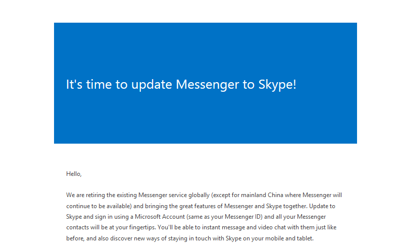 Windows Live Messenger, Skype IM and Voice Calling, Upgrade to Skype