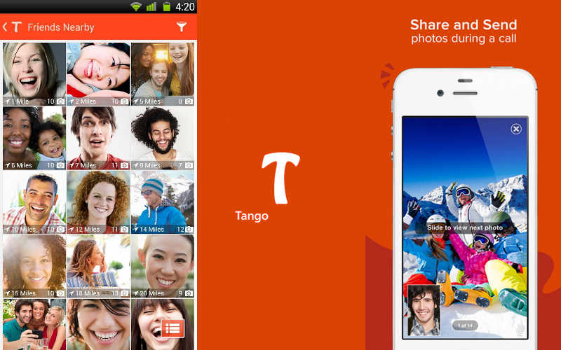 Tango Social Features, Tango friends, find Tango users