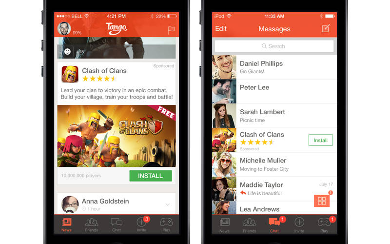 Tango ads, Tango app, content for Tango