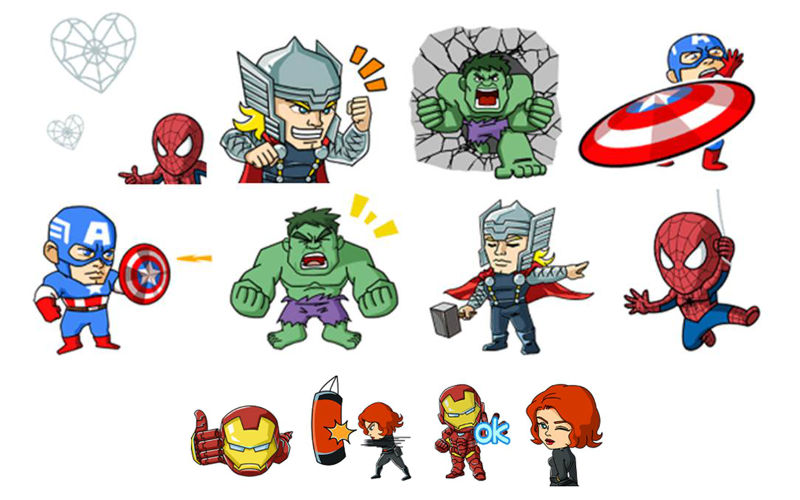 WeChat, messages, Marvel icons and stickers