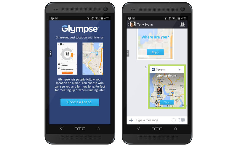 Glympse, Kik messenger, Kik card glympse location sharing