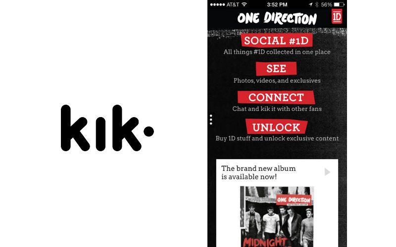 Kik Card, One Direction on Kik Messenger, text apps