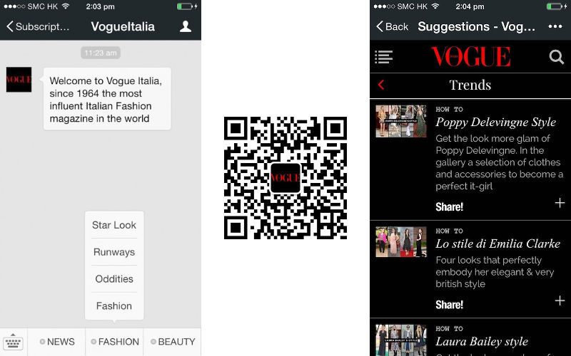 Vogue Italy fashion, Wechat official account, messaging and social