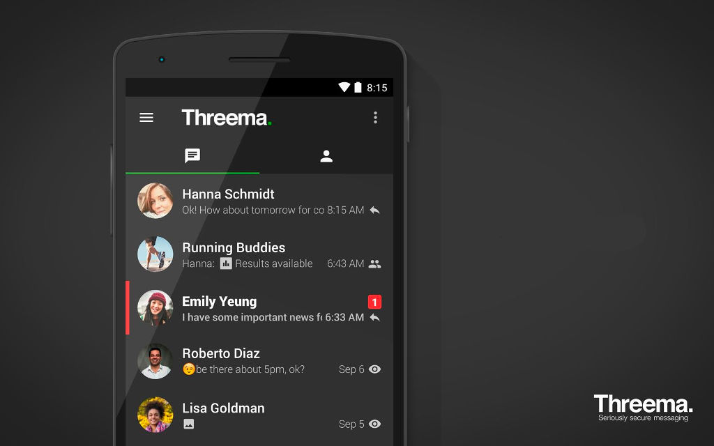 Threema dark theme, Threema messaging app, secure and private messages